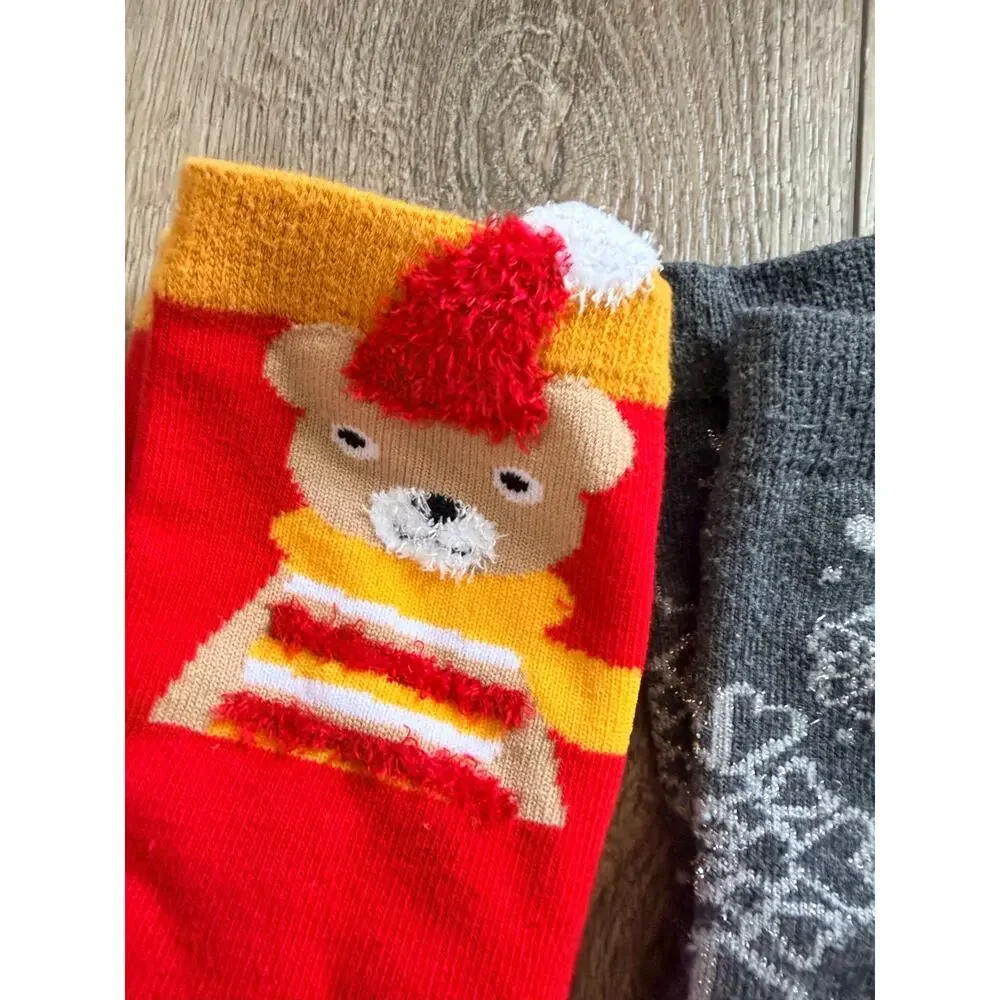 Cozy Christmas Toe Socks & Snowflake Pair - Youth US Size 13-3 Festive Bundle